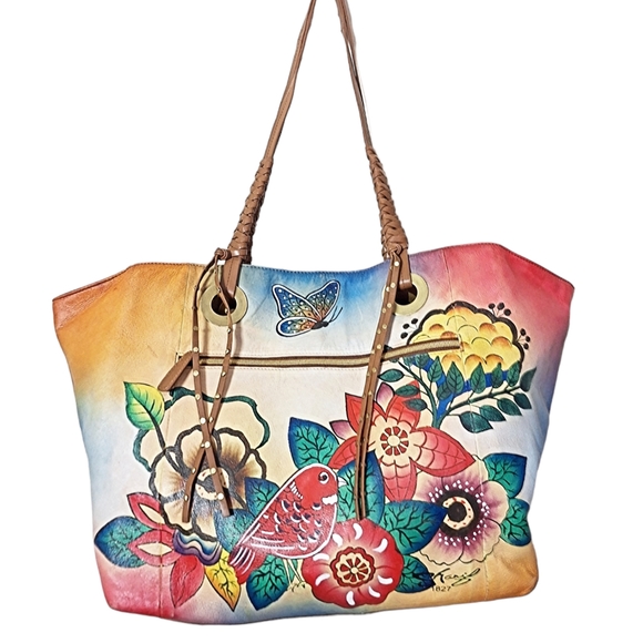 Sharif Hand Painted 1827 Birds and Flowers and Butterflies Tote Bag - Picture 6 of 16